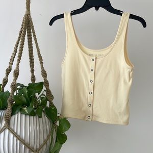 Like new 🌼 American Eagle Cropped Snap-Front Ribbed Crop Tank butter yellow S